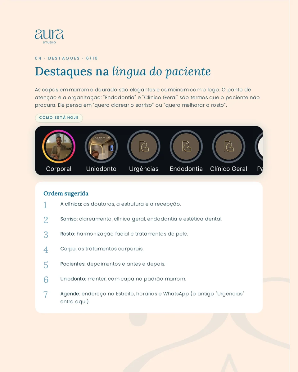 Página dos destaques na ordem certa em um diagnóstico real