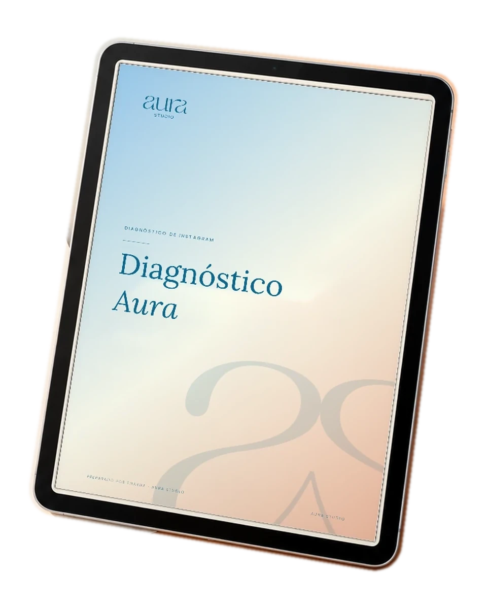 Tablet em pé mostrando a capa do Diagnóstico Aura